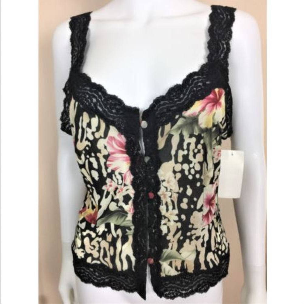 Eci New York Black Floral Cami Tank Size 12 Lace